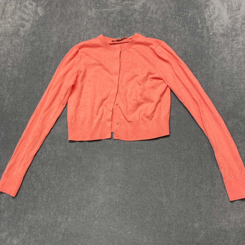 Loft Ann Taylor Cropped Cardigan Sweater Womens S Coral Long Sleeve Button Front